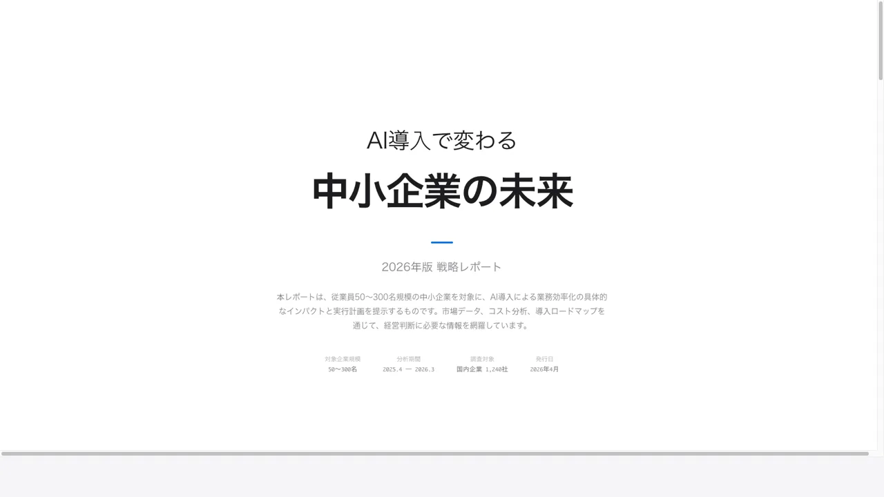 AI導入で変わる中小企業の未来 — 戦略レポートスライドの表紙